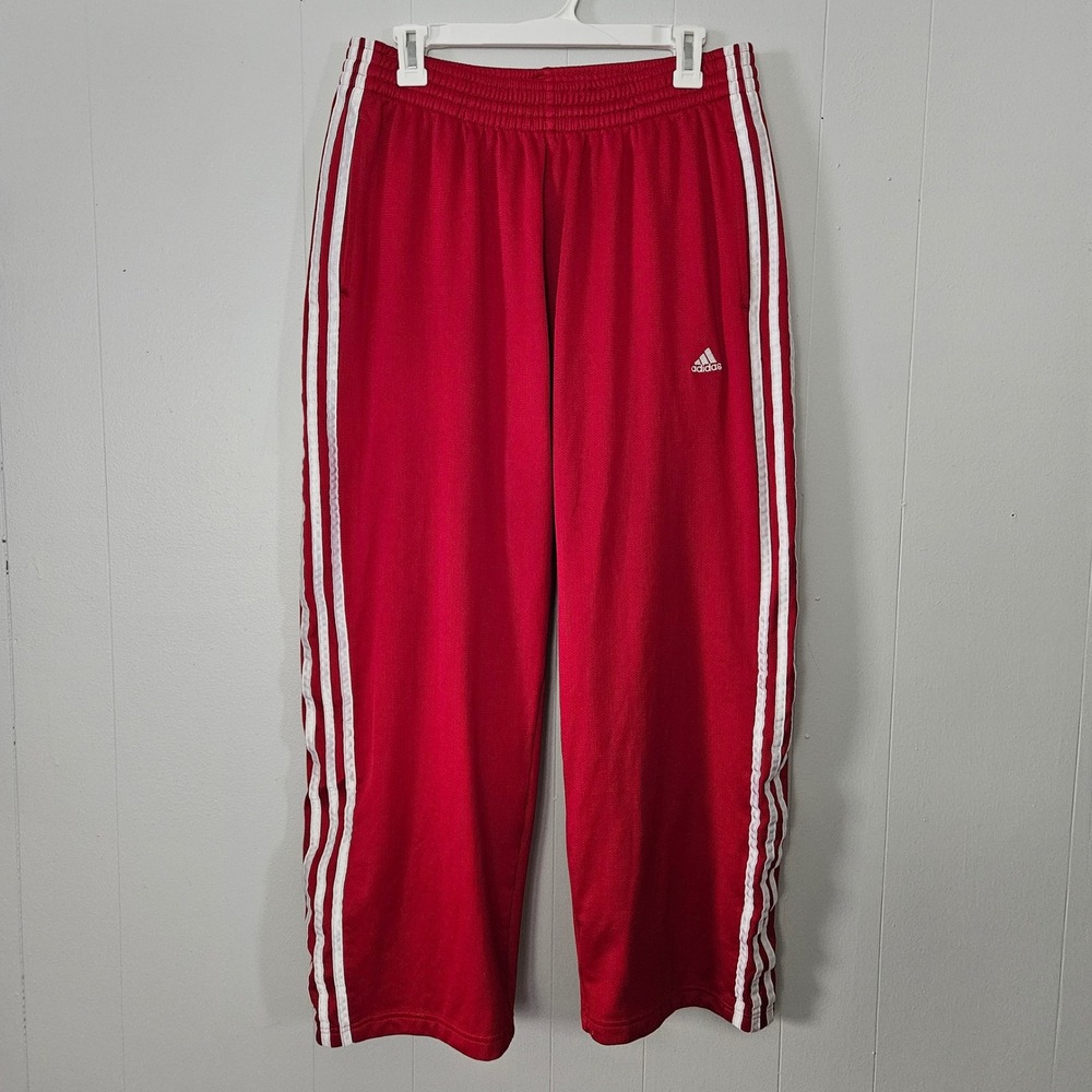Adidas Track Pants Women Red 3-Stripe Mesh Athletic Training Active